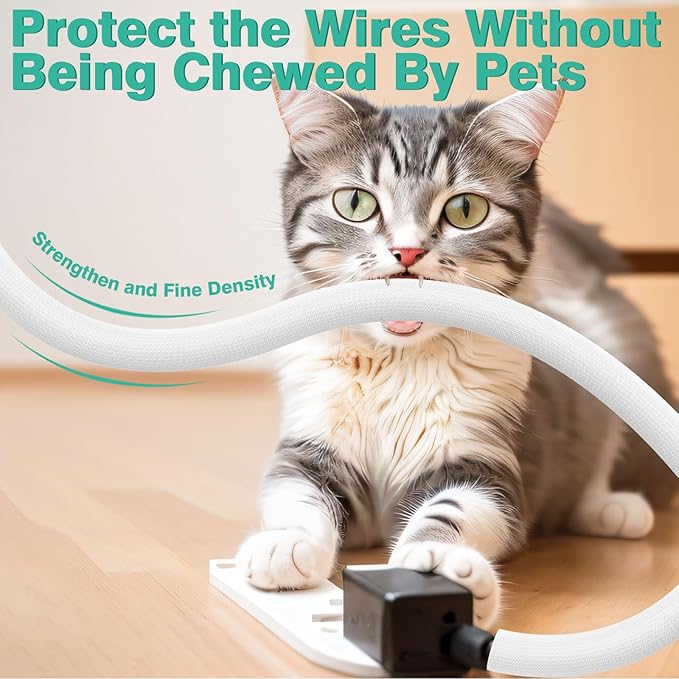 Dog and Cat Cord Protector 10ft - 1/2inch, Flexible Cable Sleeve for Easy Cord Management, Protects Cables from Pets Chewing, Ideal for USB, Power, Audio and Video Cords - White
