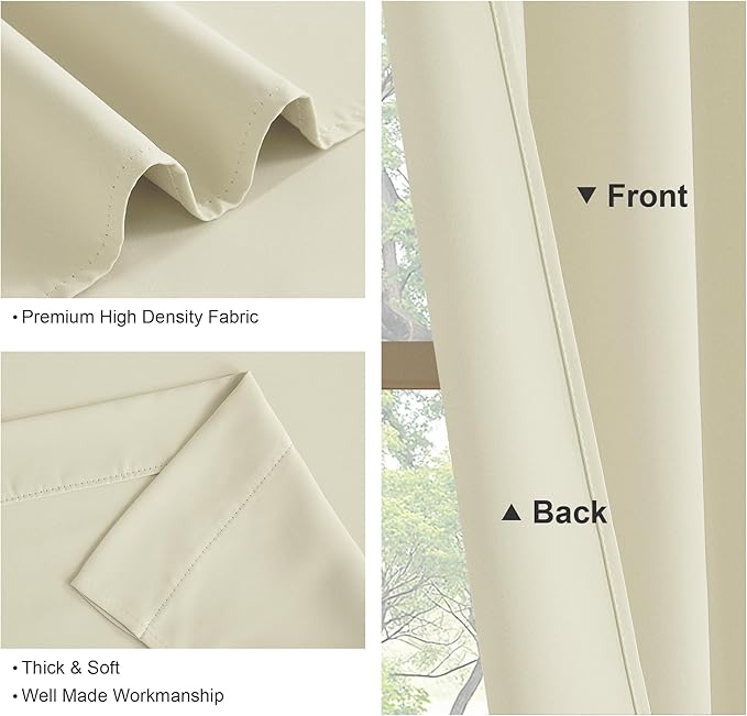 PONY DANCE Short Black Out Curtains 48 inch Long for Small Window, Rod Pocket Privacy Bathroom Draperies,Thermal Insulated Lighting Blocking Drapes for Basement(2 Panels Set, Beige, W42 x L48 inches)