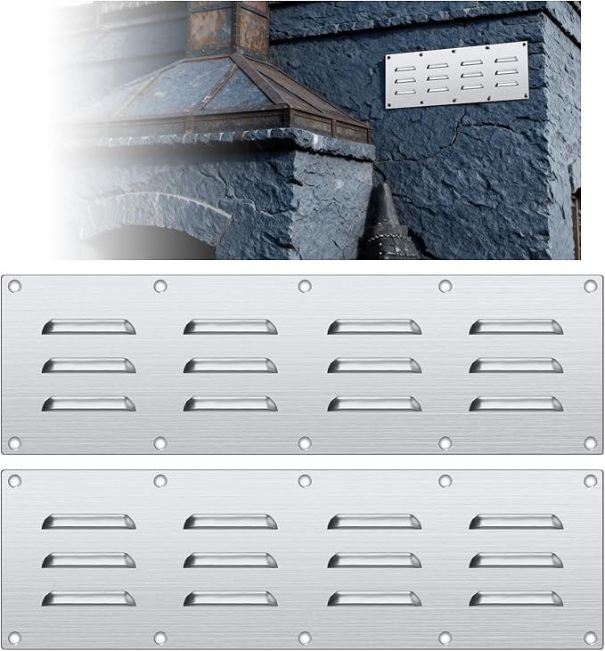 2 Pack Stainless Steel Venting Panel for BBQ Grill Accessory, 15x4.5 Inch (12-Slots), 304 Grade Metal Vent Cover for Masonry Fire Pits & Outdoor Kitchens, Weather Resistant, 15" by 4-1/2"