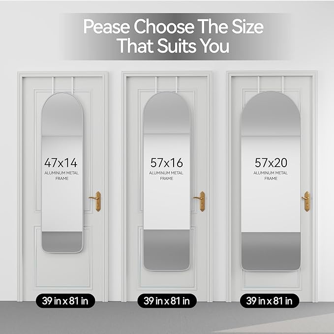 57x20 Door Hanging Full Length Mirror, Floor (Height 5.7ft just Body in1.3ft) Wall Mounted Metal Frame Arch Dressing Mirrors for Bedroom Bathroom Living Room 57 inch Silver