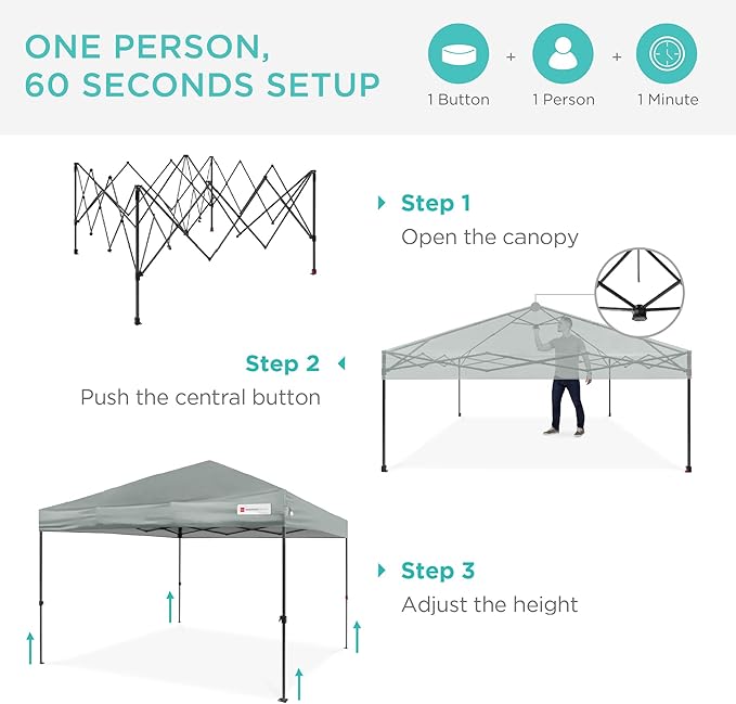 Best Choice Products 10x10ft 1-Person Setup Pop Up Canopy Tent Instant Portable Shelter w/ 1-Button Push, Case, 4 Weight Bags - Silver