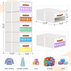 Stackable Storage Drawers - Pull Out Storage Bins with Drawers for Closet Clothes Organizers with Weekly Labels & Clear Window, Closet Shelf Storage for Bedroom, Living Room, 5 Pack, White
