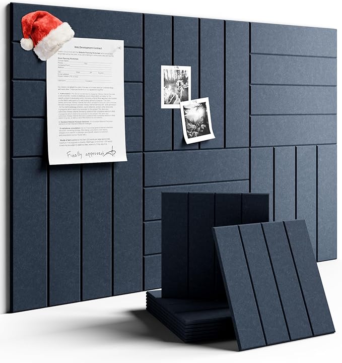 Felt Bulletin Board Tiles Large 36" x 24" Cork Board Alternative-6 Pack with 40 Adhesive Tabs, Thick Slat Wall Panels for Office Decor, Push Pin Board Wall Organizer Alternative - Navy Blue