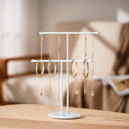 pickpiff Necklace Holder Stand: 2 Tier Jewelry Organizer with Marble Base, Gold Jewelry Tree Display for Bracelets, Rings, Earrings, White