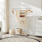 MAX Houser 5 Tier Shelf Hanging Closet Organizer, Cloth Hanging Shelf with 2 Sturdy Hooks for Storage, Foldable (Beige-D2)