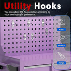 Superday Rolling Tool Chest, 7 Drawer Portable Tool Chest with Wheels, Tool Storage Cabinet with Lock for Garage, Steel Tool Cart with Pegboard & Hooks for Workshop, Warehouse (Purple)