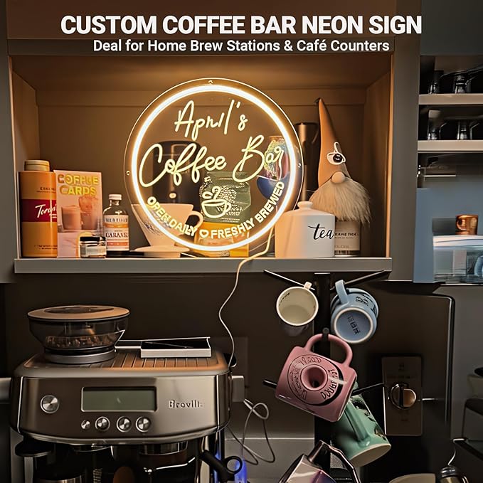 Custom Coffee Bar Neon Sign, Personalized Led Light Coffee Signs for Coffee Station, Home Bar Cafe Shop Window Coffee Area Kitchen Event Party Gift (custom coffee)