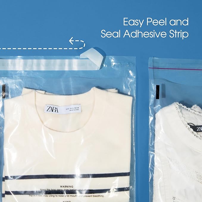 Spartan Industrial - 20" X 24" (250 Count) Self-Seal Clear Poly Bags With Suffocation Warning for Packaging, Bedding, Costumes - Permanent Adhesive