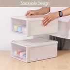 4-Pack 19 Quart Stacking Drawer, Clear Storage Closet Organizer, Yellow Frame, Stackable Modular Plastic Drawers for Clothes, Accessories, Craft Supplies, Shoes or Linens