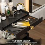 Barber Salon Trolley Cart w/Lockable Wheels, 3-Tier Rolling Beauty Cart with 2 Drawers & Dryer Holder, Mobile Beauty Trolley for Beauty Spa Barbershop(Black)