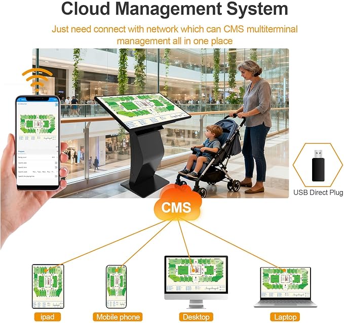 32 inch Touch Screen Kiosk, LCD Screen Digital Signage Kiosk, K-Style Stand Digital Signage Display, Interactive Display for Mall Navigation/Self-Ordering/Advertising/Retail Store