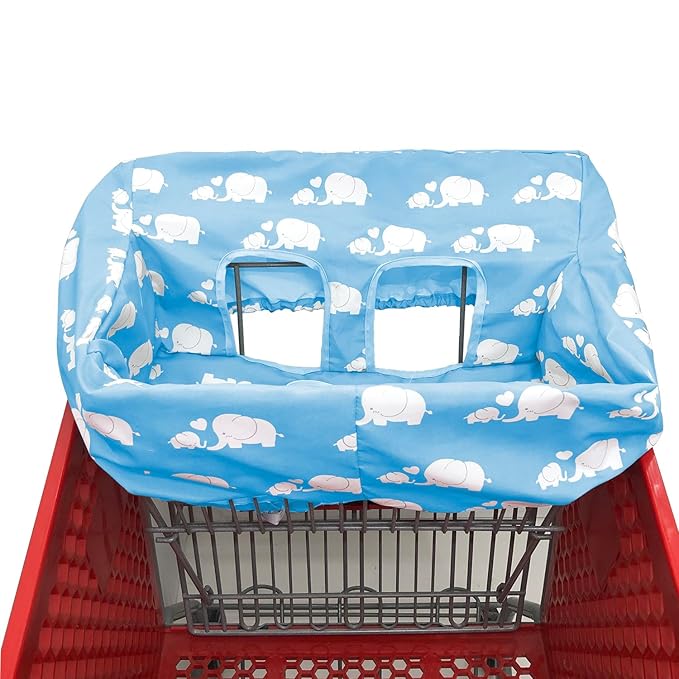 Portable Shopping Cart Cover | High Chair and Grocery Cart Covers for Babies, Kids, Infants & Toddlers ✮ Includes Free Carry Bag ✮ (Simple Blue Elephant)