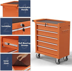 5-Drawer Tool Chest,Rolling Tool Cart with Wheels,High Capacity Tool Cabinet with Locking System for Garage, Warehouse, Workshop-Orange