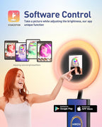 HARZHI Portable Photo Booth Compatible with Ipad, Large Lightbox Ipad Photo Booth for Christmas Wedding Party Provide ChackTok Software APP VIP, Free Custom Logo, Flight Case