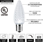 C9 Christmas String Lights Outdoor 50 Feet Led Christmas Lights, 50+2(Spare) Strawberry Bulbs Connectable UL Certified for Indoor Outdoor Roofline Patio Holiday Party Backyard Xmas Decor Pure White