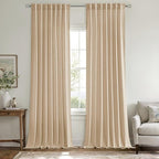 MIULEE Non-See-Through Privacy Linen Curtains 2 Panels, Light Filtering Window Curtains Farnhouse Textured Back Tab Semi Sheer Drapes for Bedroom Living Room, 52 x 96 Inches Long, Light Brown