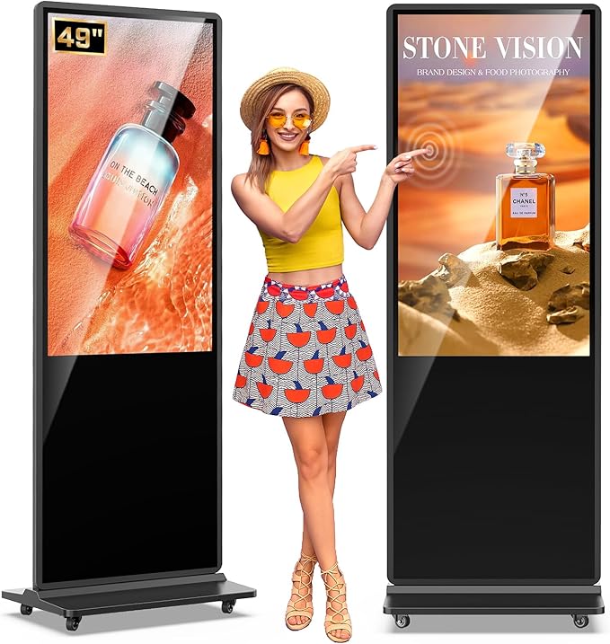 MWE 49 Inch Indoor Digital Signage Touchscreen Kiosk Floor Standing Advertising Display LCD Totem Interactive Display Poster Android System with Auto Media Player