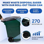 50-Gallon Rollout Trash Can with Lid, Commercial Heavy-Duty Container with Wheels, Green