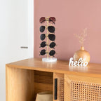 Mkono Sunglasses Organizer Glasses Holder Stand Sunglass Storage Eyeglasses Rack Metal Frame with Wood Base for 5 Pairs of Eyewear Display for Table Desk Countertop Dresser Bedroom, Set of 1, Gold