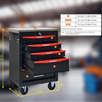 5-Drawer Heavy-Duty Rolling Steel Tool Cart with Handle&Wheels, Metal Storage Organizer Cabinet, Tool Chest for Efficient Tool Storage in Garage, Warehouse, Workshop, Repair Shop, Black&RED