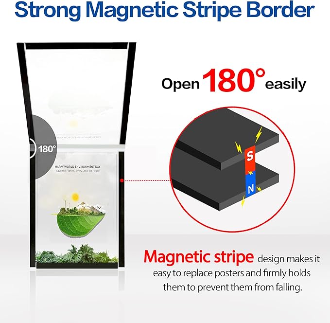 Acrylic Sign Holder 8.5" x 11" Wall Mount, Self Adhesive Magnetic Display Frame with Nano Tape, Plastic Clear Document Frame for Office, Store, School, Home, Wall Picture Frame (Silver, 3Pack)