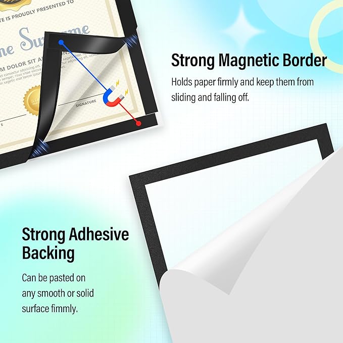 Magnetic Sign Holder 8.5 x 11 Inches Self-Adhesive Magnetic Display Frame 12 Pack Magnet Sign Holders Picture Frame Document Holder for Wall, Window, Classroom, Office, Poster Store (The back is self-adhesive)