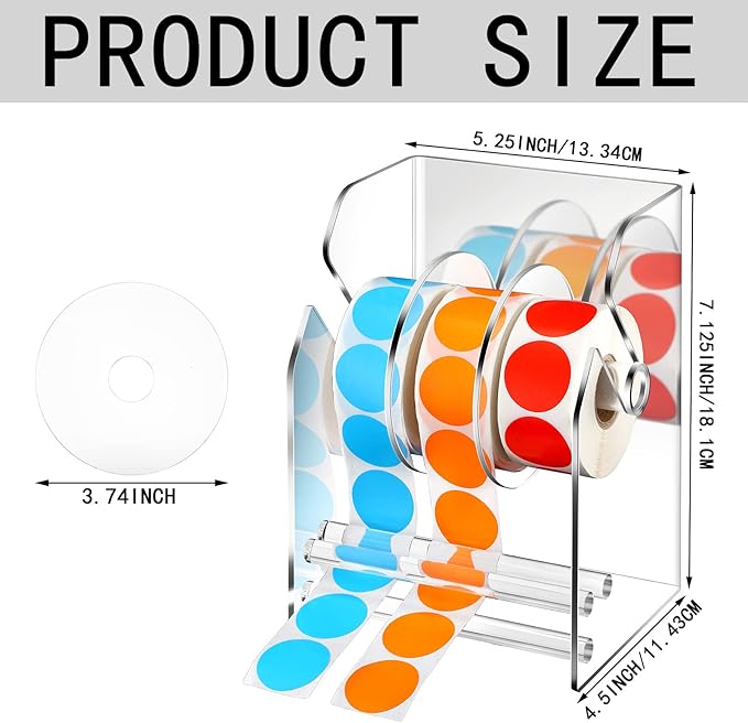 Geosar 2 Pcs Adjustable Label Dispenser 3 Disks Sticker Roll Holder Sticker Dispenser Clear Label Roll Holder Acrylic Tape Organizer Stand for Office Home Desktop