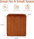Modern Square Ottoman, Vertical Channel Tufted Foot Stool Ottoman, Velvet Upholstered Vanity Stool for Makeup, Bedroom, Living Room, Dark Orange
