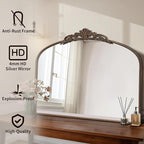 Micasso Bronze Vintage Arched Mirror: 29x36 in French Baroque Antique Wall Mounted Mirror - Traditional Ornate Decorative Mirror for Mantle/Fireplace/Living Room/Bedroom/Entryway/Hallway/Wall Decor