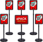 6 Pack Standing Sign Holder, 8.5 x 11 inch Adjustable Floor Sign Holder, Snap Open Aluminum Frame with Rounded Corners, Ideal for Business, Mall, Restaurant