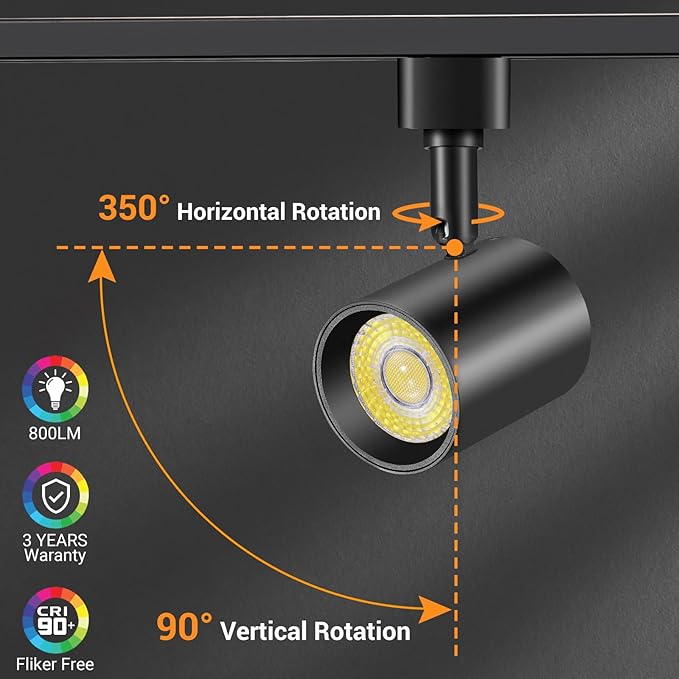 VANoopee 12 Pack 5-Color LED Track Lighting Heads H Type Track Light Heads Dimmable, 2000K 3000K 4000K 5000K 6000K Adjustable, Flicker Free CRI90+ 24° 10W 800lm, Black