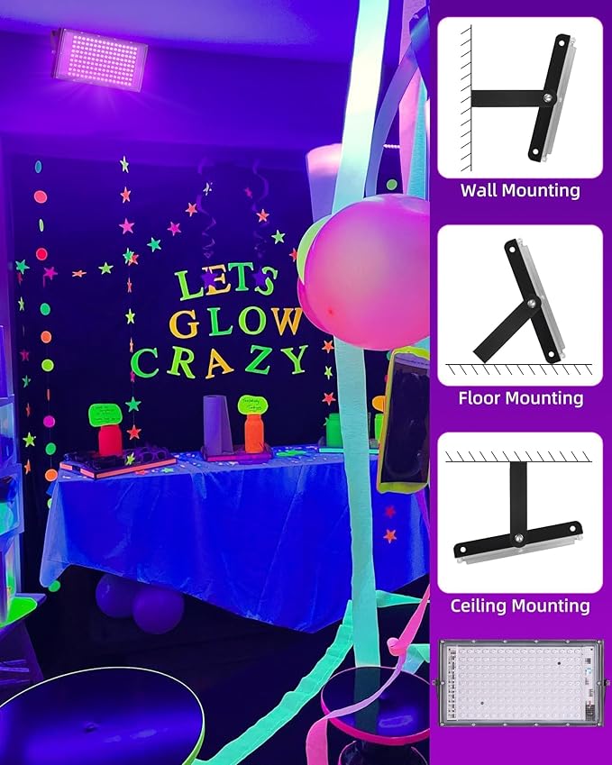 150W LED Black Lights IP66 Waterproof Black Light Outdoor with 10ft Plug+Switch, Flood Blacklight for Halloween Glow in The Dark Party Stage Light Neon Glow Birthday 2 Pack