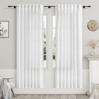 Nanspring White Linen Curtains 67 Inch Length for Living Room Semi Sheer Light Filtering Privacy Back Tab Rod Pocket Drapes 2 Panels Set Neutral Modern Farmhouse Window Curtain for Bedroom 52x67