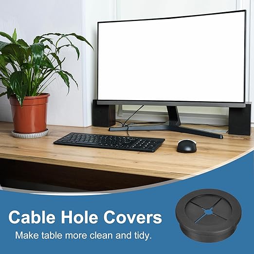uxcell 2Pcs Cable Cord Grommet, 1-9/16"(40mm) Rubber Desk Grommets Wire Pass Through Hole Cover with Marked Cable Ties for Home Office Cable Wire Protection, Black