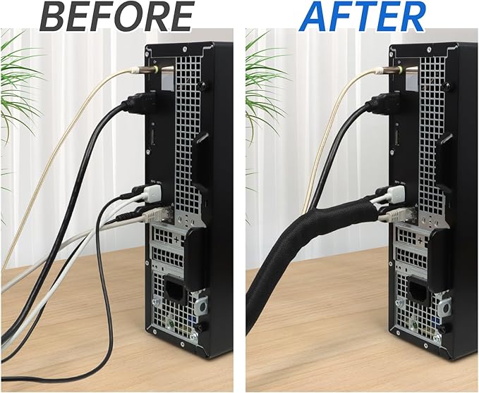Split Braided Cable Sleeve，Flexible Wire Loom Tubing, Automotive Cord Protector Pet Proof, Cable Management for Computer TV Electric Wires Harness 16ft (Black, 25mm（1")