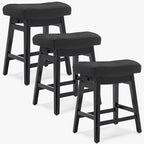 Counter Height Black Bar Stools Set of 3 for Kitchen Counter, Backless Farmhouse Kitchen Island Barstools with Upholstered Faux Leather Saddle Seat and Solid Wood Legs Modern 24 inch Bar Chairs
