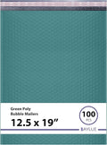 Green 12.5x19.5 Inch Large Poly Bubble Mailers #6 | Padded Envelopes with Self Seal | Air Lined Cushioned Bubble Mailer | Usable Size 12.5x15 | 100 Pack Bulk | Lightweight shipping Bags