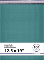 Green 12.5x19.5 Inch Large Poly Bubble Mailers #6 | Padded Envelopes with Self Seal | Air Lined Cushioned Bubble Mailer | Usable Size 12.5x15 | 100 Pack Bulk | Lightweight shipping Bags