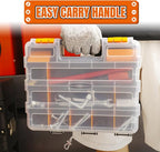Tool Box with Transparent Lid, Double Side 34-Compartments Organizer Box with Removable Dividers for Hardware, Screws, Bolts, Nails, Beads, Jewelry and Fishing Accessories, Orange, 1 Pack