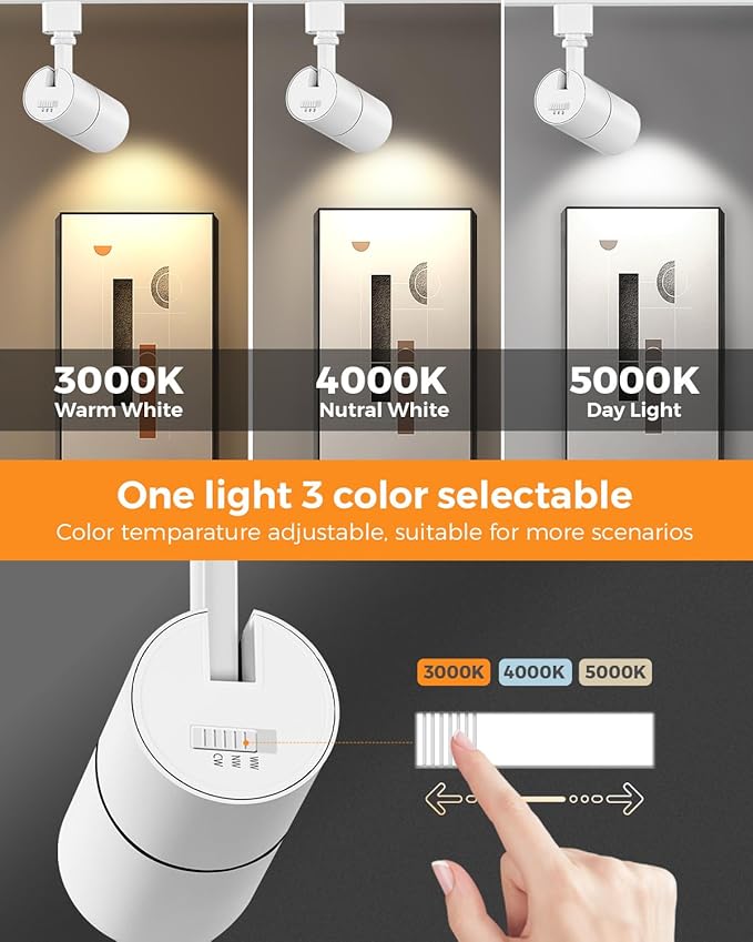 VANoopee 3-Color Zoomable 6 Light LED Track Lighting Kit with 6.6FT H Type Track Lighting Rail, LED Track Light Heads Dimmable Modern Kitchen Track Lighting Fixtures Ceiling Spotlight 10W 1000lm White