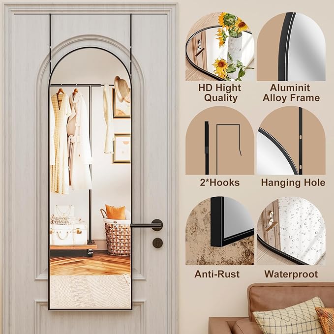 Full Length Door Mirror, Wall Mounted Wall Mirrors, 50"X16" Arched Behind Door Mirror for Use in Living Rooms, Rooms, Bedrooms, Cloakrooms, etc. Durable & Stylish Home Decor (White)
