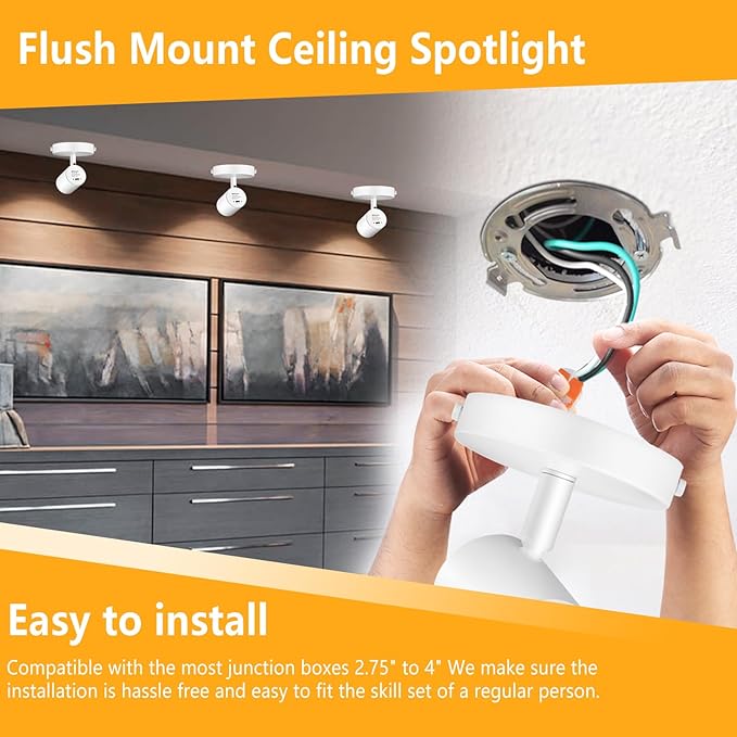 VANoopee 5-Color Dimmable Ceiling Spotlight Flush Mount Adjustable Directional LED Spot Lights Indoor Bright Accent Fixture for Art Picture Living Room Bedroom - CRI90 24° Flicker Free 10W 800lm White