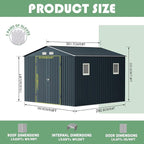 Breezz Outdoor Storage Shed 10 x 10 ft. Utility Tool Shed Metal Storage Garden Shed with Lockable Doors, Windows for Patio Storage,Nightblue