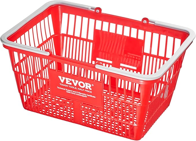 VEVOR 12 PCS Red Plastic Grocery Basket, 16.5 x 11.8 x 8.27 inch Rectangular, 21L Capacity, Modern Style, No Lid, PE Material, Ideal for Supermarket, Shopping Center, Convenience Store