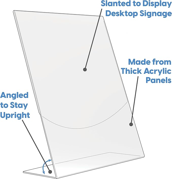 Mammoth DuraClear Acrylic Sign Holders 8.5 x 11 - Extra Thick and Durable Desktop Paper Sign Holders - Perfect for Retail and Booth Display Supplies - 6 Pack, Portrait