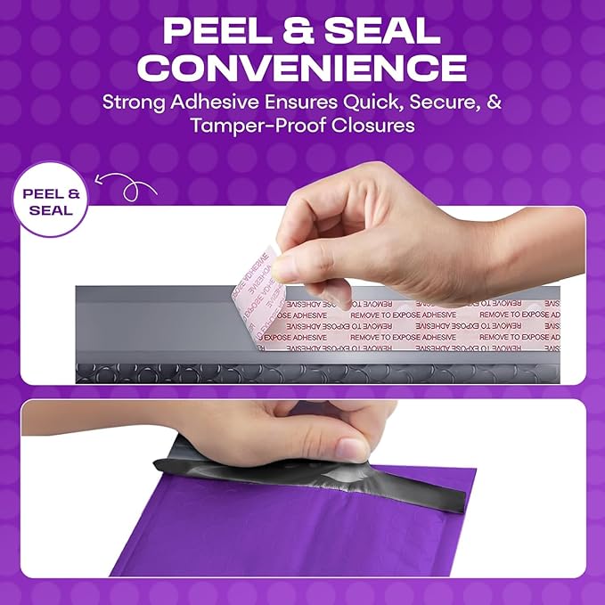Purple 10x13 Inch Poly Bubble Mailers |Self Seal Padded Envelopes for Thick books | Air Cushioned Bubble Mailer | Usable Size 9.5x13 | Waterproof Lightweight Mailing Shipping Bags | 100 Pack Bulk