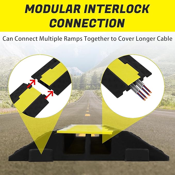 3 Pack Heavy Duty Rubber Cable Protectors with 2 Channel Ramps, 11000lbs Capacity Speed Bumps for Cables and Vehicles, Durable for Indoor and Outdoor Use
