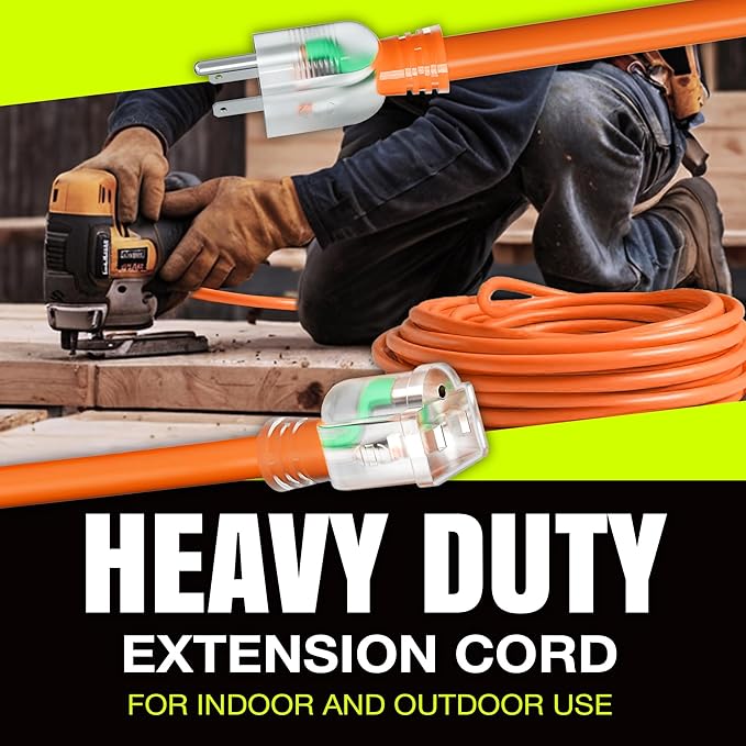 200ft Outdoor/Indoor Extension Cord 12/3 Gauge Extra Heavy Duty 3 Prong SJTW, Waterproof, Flexible Cold-Resistant Long Power Cord,8A 125V 1000W, Orange by LifeSupplyUSA
