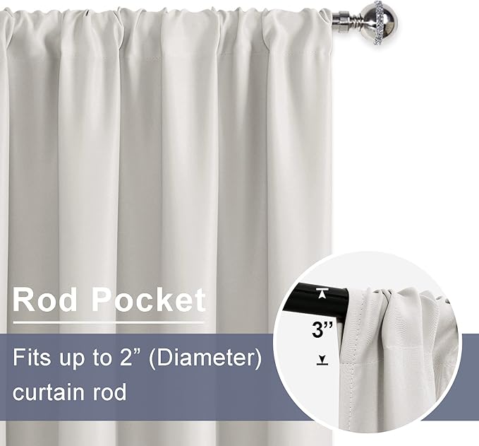 JIUZHEN Blackout Curtains for Bedroom - Thermal Insulated Room Darkening Noise Reducing, 38 x 54 Inch Length Curtains for Living Room, Set of 2 Panels with Tiebacks,Ivory