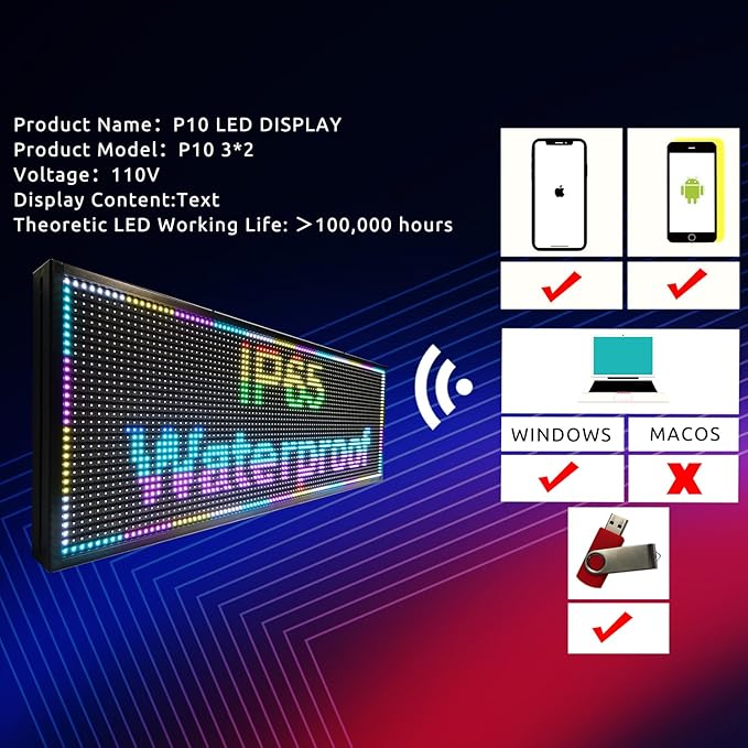 XSGD P10 Programmable Scrolling LED Sign Welcome Led Signs, Outdoor IP65 Waterproof Open Signs for Business, Customizable RGB Fullcolor Led Display, Digital Message Board for Advertising Store Restaurants